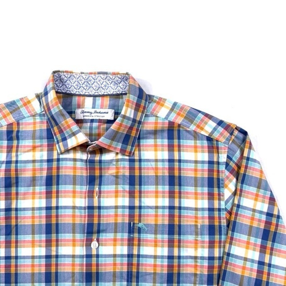 Tommy Bahama Sarasota Stretch Plaid Long Sleeve Button Down Shirt‎ Blue Mens S